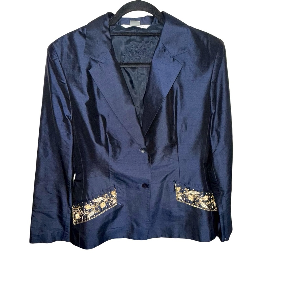 Peter Nygard Calypso Navy Blue 100% Silk Women's Blazer Sz 8 NWT